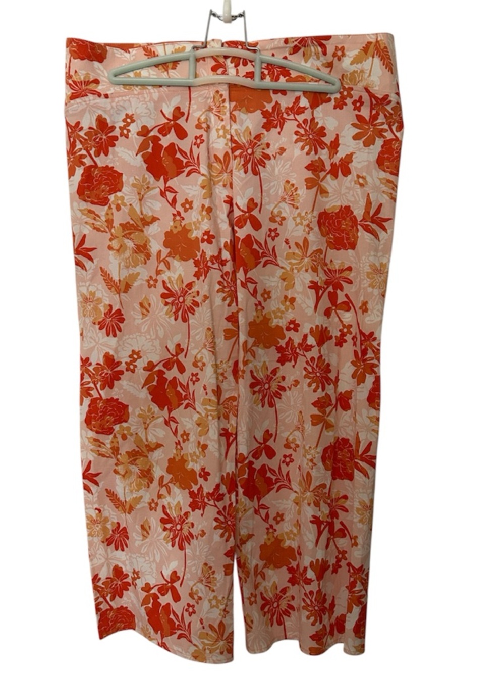 MAXSTUDIO Lightweight Floral Wide-Leg Crop Pants in Orange & Cream Medium